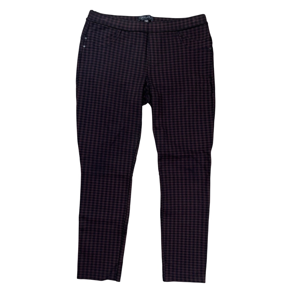 Sanctuary Gingham Ponte Leggings Womens Large Brown Black Checked Pull On Pants